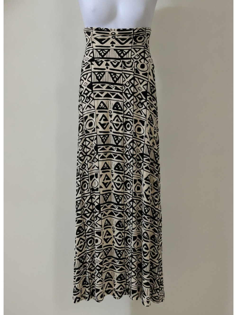 Papaya Black & White Tribal Aztec Print Maxi Skirt – Boho Geometric Stretch